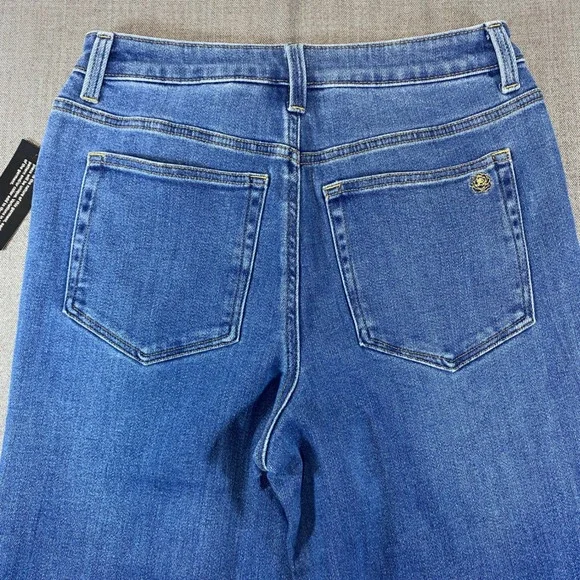 Mally Roncal Womens Wide Leg Jeans Medium Wash Raw Hem Size 4 High Rise Denim - Picture 10 of 11